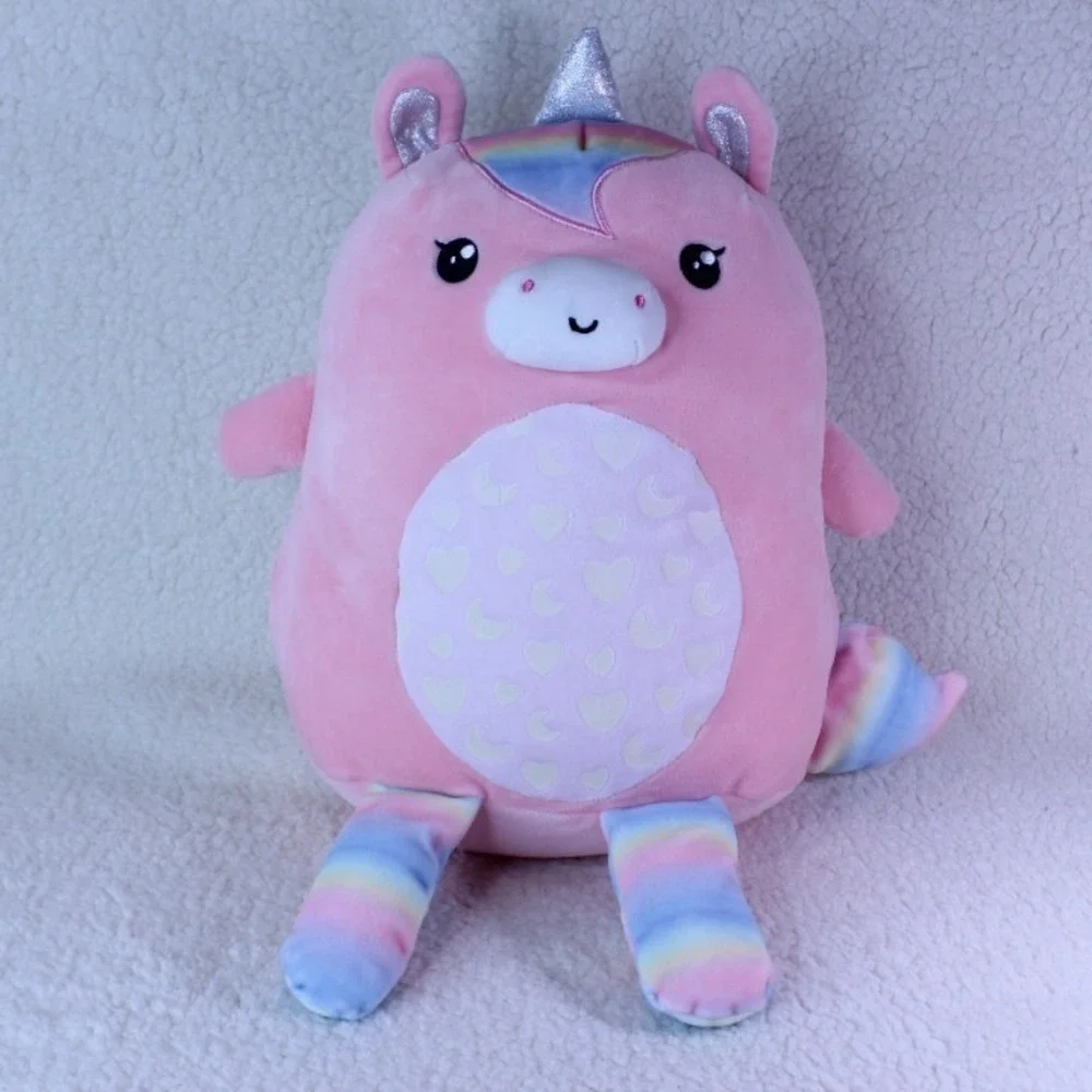 Pink Unicorn‎ Pillow Plush Stuffed Animal Rainbow Silver Horns Hearts